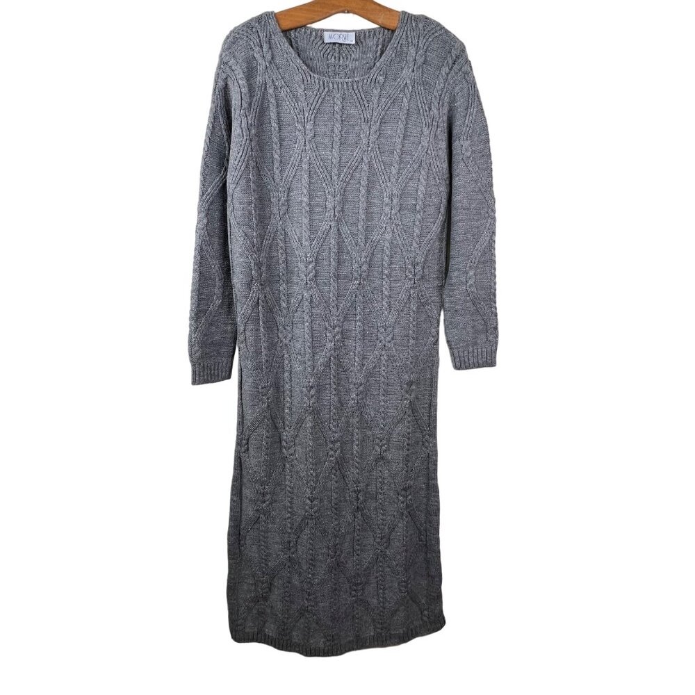 Avorwe Midi Sweater Dress Women's Size 42 Cozy Knit Wool Blend Gray Cable Knit